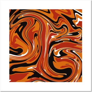 Orange Red Black and White Marble Abstract Art Design Posters and Art